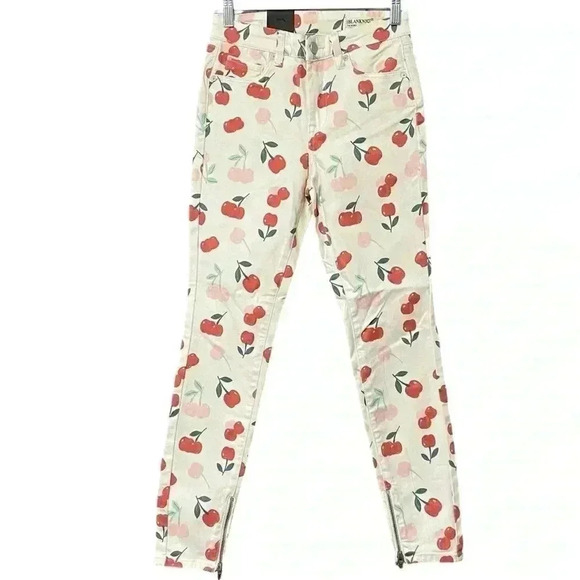 BLANKNYC The Bond Mid-Rise Skinny Jeans  25 Off White  Artsy Cherry Print NWT - Picture 2 of 13